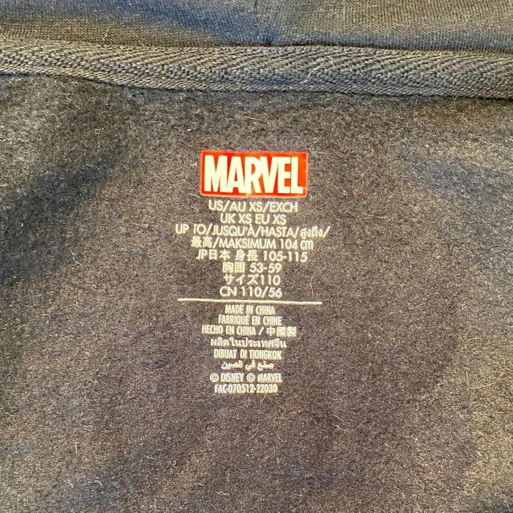 Marvel Kids Black Full Zip Hoodie. Size XS